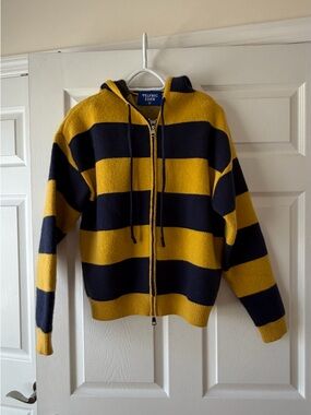 Aelfric Eden Striped Hooded Zip Knit - Yellow & Navy